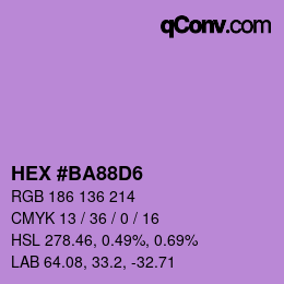 カラーコード: HEX #BA88D6 | qconv.com