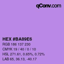 カラーコード: HEX #BA89E6 | qconv.com