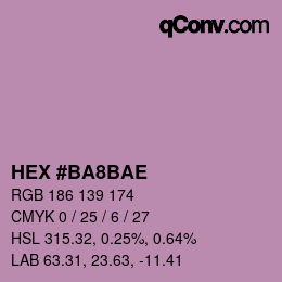 Color code: HEX #BA8BAE | qconv.com