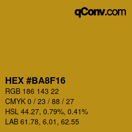 颜色代码: HEX #BA8F16 | qconv.com
