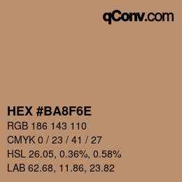 Color code: HEX #BA8F6E | qconv.com