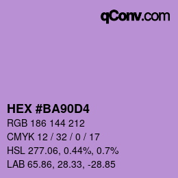 カラーコード: HEX #BA90D4 | qconv.com