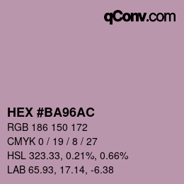 カラーコード: HEX #BA96AC | qconv.com
