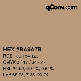 Color code: HEX #BA9A7B | qconv.com