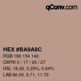 Color code: HEX #BA9A8C | qconv.com