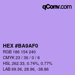 Color code: HEX #BA9AF0 | qconv.com