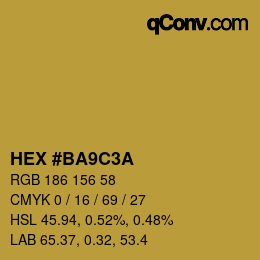 Color code: HEX #BA9C3A | qconv.com