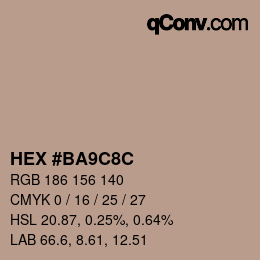 Color code: HEX #BA9C8C | qconv.com