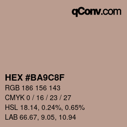 颜色代码: HEX #BA9C8F | qconv.com