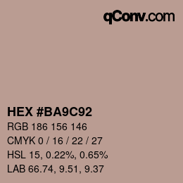 カラーコード: HEX #BA9C92 | qconv.com