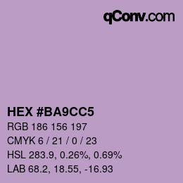 カラーコード: HEX #BA9CC5 | qconv.com