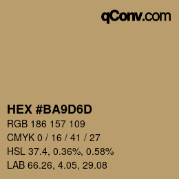 颜色代码: HEX #BA9D6D | qconv.com