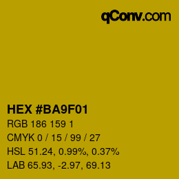 Color code: HEX #BA9F01 | qconv.com