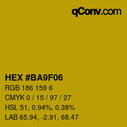 カラーコード: HEX #BA9F06 | qconv.com