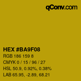 颜色代码: HEX #BA9F08 | qconv.com