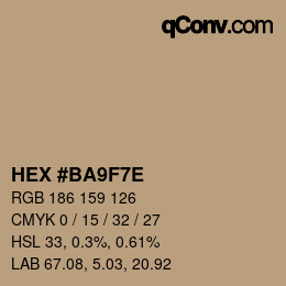 カラーコード: HEX #BA9F7E | qconv.com