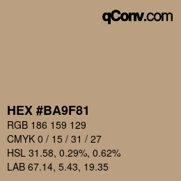 カラーコード: HEX #BA9F81 | qconv.com