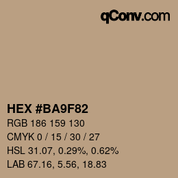 カラーコード: HEX #BA9F82 | qconv.com