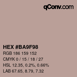 Color code: HEX #BA9F98 | qconv.com