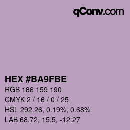 カラーコード: HEX #BA9FBE | qconv.com