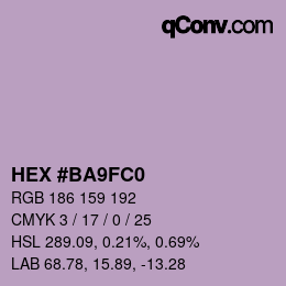 カラーコード: HEX #BA9FC0 | qconv.com
