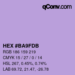 颜色代码: HEX #BA9FDB | qconv.com