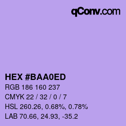 颜色代码: HEX #BAA0ED | qconv.com