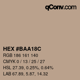 カラーコード: HEX #BAA18C | qconv.com