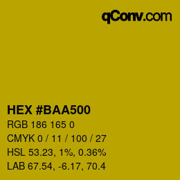 颜色代码: HEX #BAA500 | qconv.com