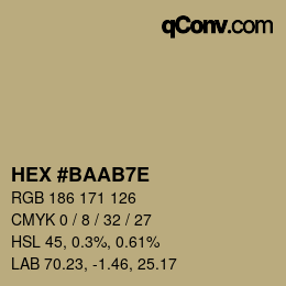 Color code: HEX #BAAB7E | qconv.com