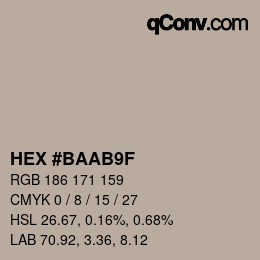 Color code: HEX #BAAB9F | qconv.com