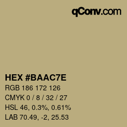 Color code: HEX #BAAC7E | qconv.com