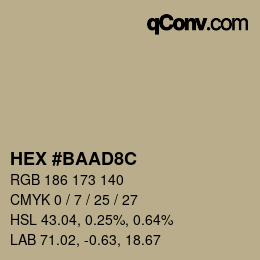 Color code: HEX #BAAD8C | qconv.com