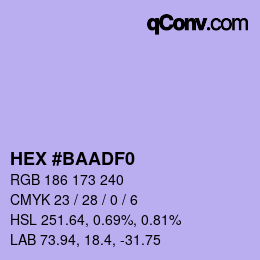 Color code: HEX #BAADF0 | qconv.com