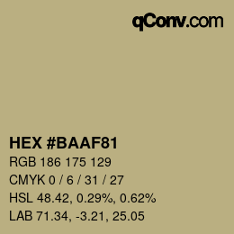 カラーコード: HEX #BAAF81 | qconv.com