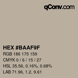 Farbcode: HEX #BAAF9F | qconv.com