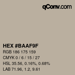 Farbcode: HEX #BAAF9F | qconv.com