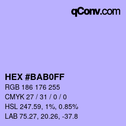 颜色代码: HEX #BAB0FF | qconv.com