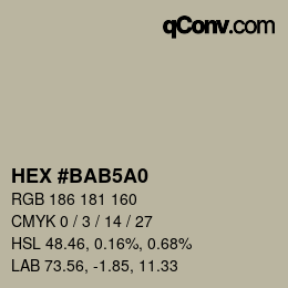 Color code: HEX #BAB5A0 | qconv.com