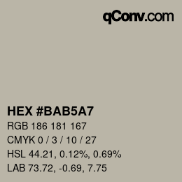 Color code: HEX #BAB5A7 | qconv.com