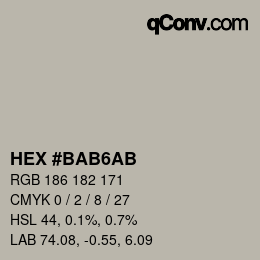 Color code: HEX #BAB6AB | qconv.com