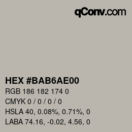 颜色代码: HEX #BAB6AE00 | qconv.com