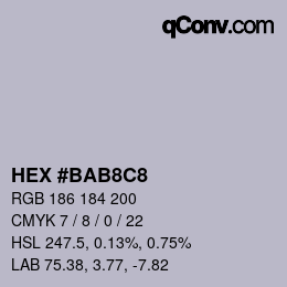 Farbcode: HEX #BAB8C8 | qconv.com