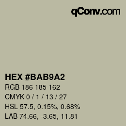 颜色代码: HEX #BAB9A2 | qconv.com
