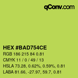 Code couleur: HEX #BAD754CE | qconv.com