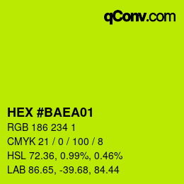 颜色代码: HEX #BAEA01 | qconv.com