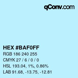 Farbcode: HEX #BAF0FF | qconv.com