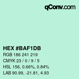 カラーコード: HEX #BAF1DB | qconv.com