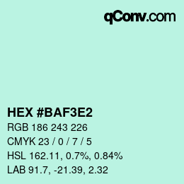 Color code: HEX #BAF3E2 | qconv.com