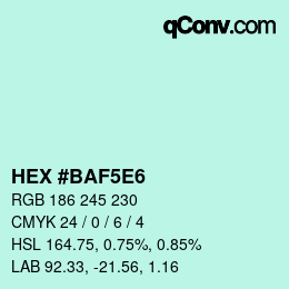 Farbcode: HEX #BAF5E6 | qconv.com